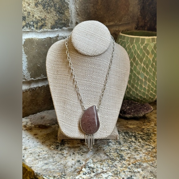 Hand Crafted Jewelry - Huge Silver Pink Quartzite Stone Necklace